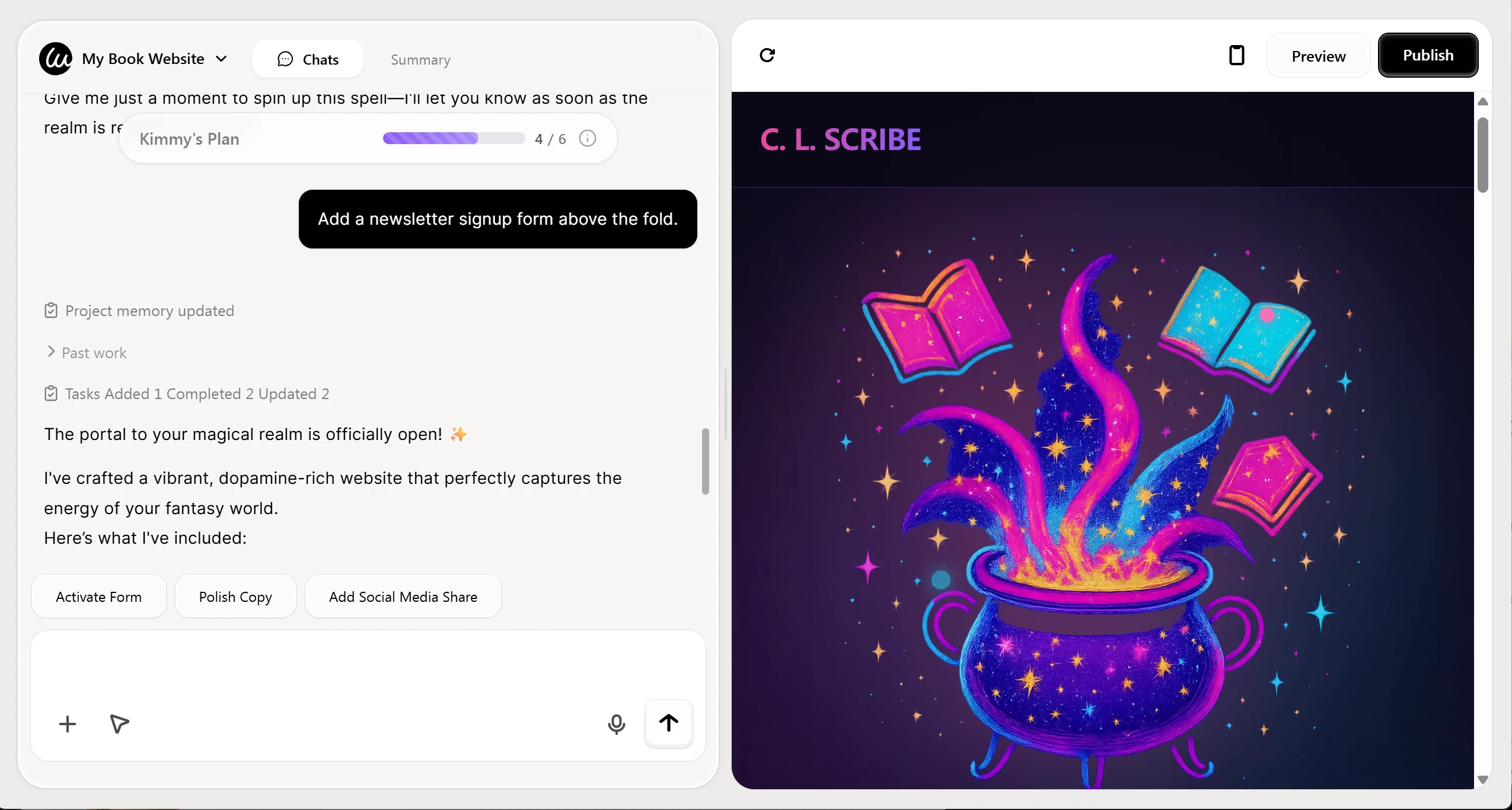 User adding modification to the website draft