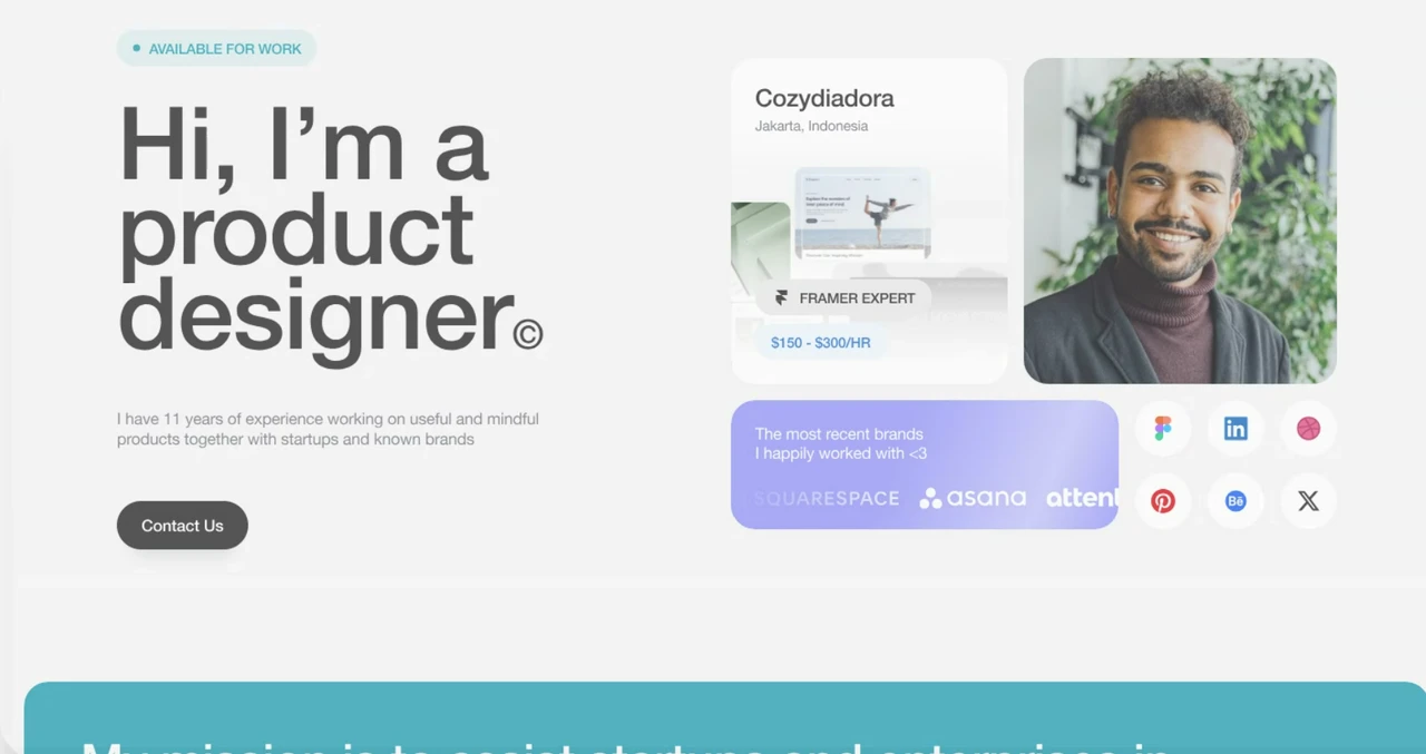 COZYDIADORA personal portfolio website featuring warm gradients and rounded design elements