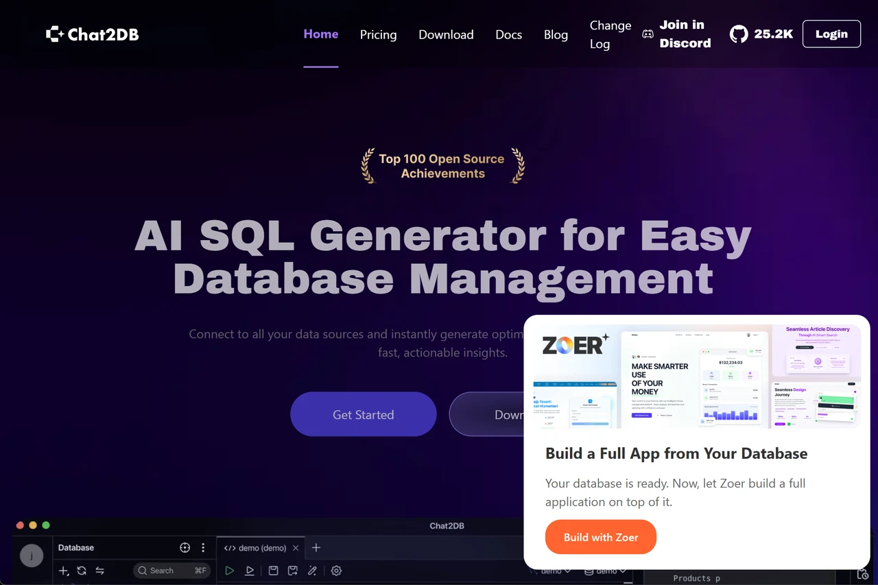 Homepage of Chat2DB - AI SQL generator Homepage of Chat2DB - AI SQL generator