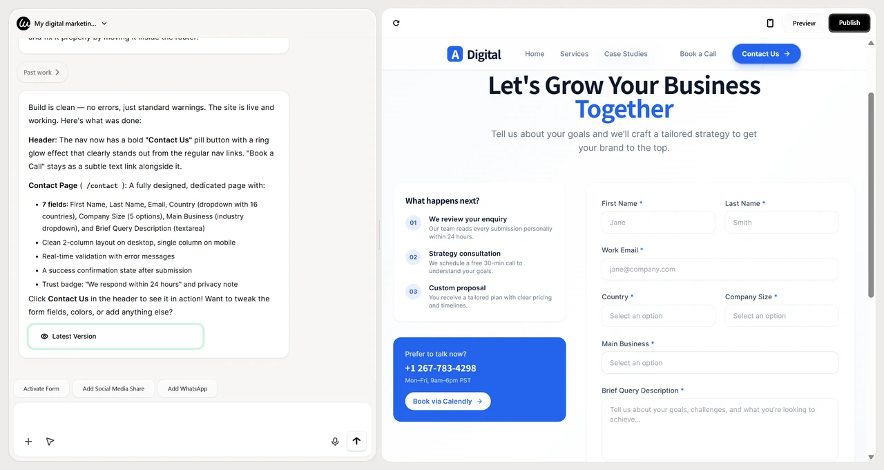Editing website with simple conversation command