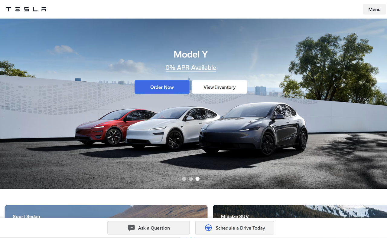 Pagina di destinazione dei veicoli Tesla