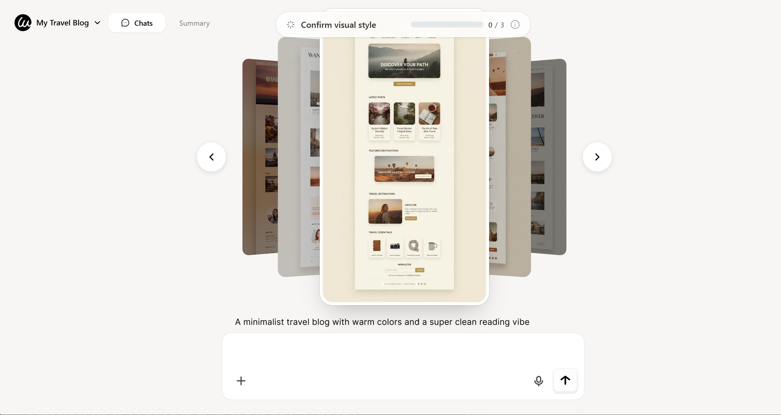 Cinco opciones únicas de diseño de blog generadas por Wegic AI según la descripción del usuario Cinco opciones únicas de diseño de blog generadas por Wegic AI según la descripción del usuario