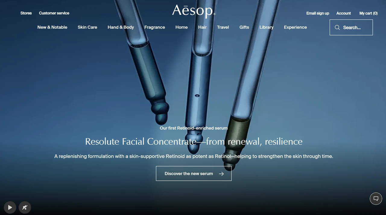 Homepage of Aesop