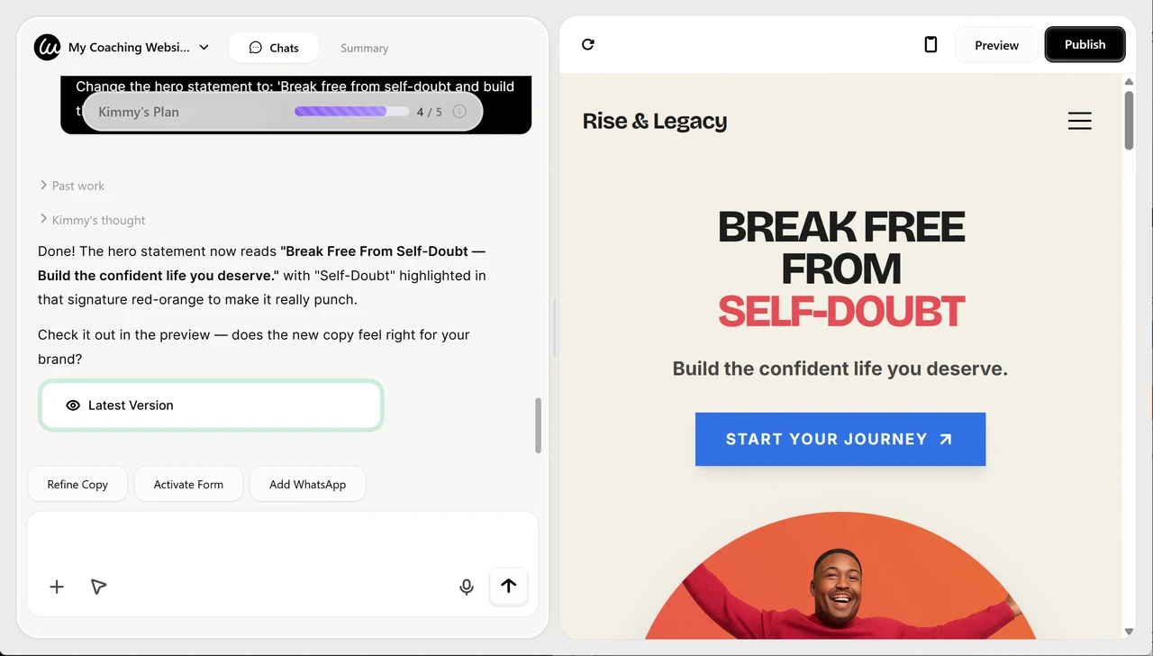 Wegic AI follows user's request and changes the hero statement