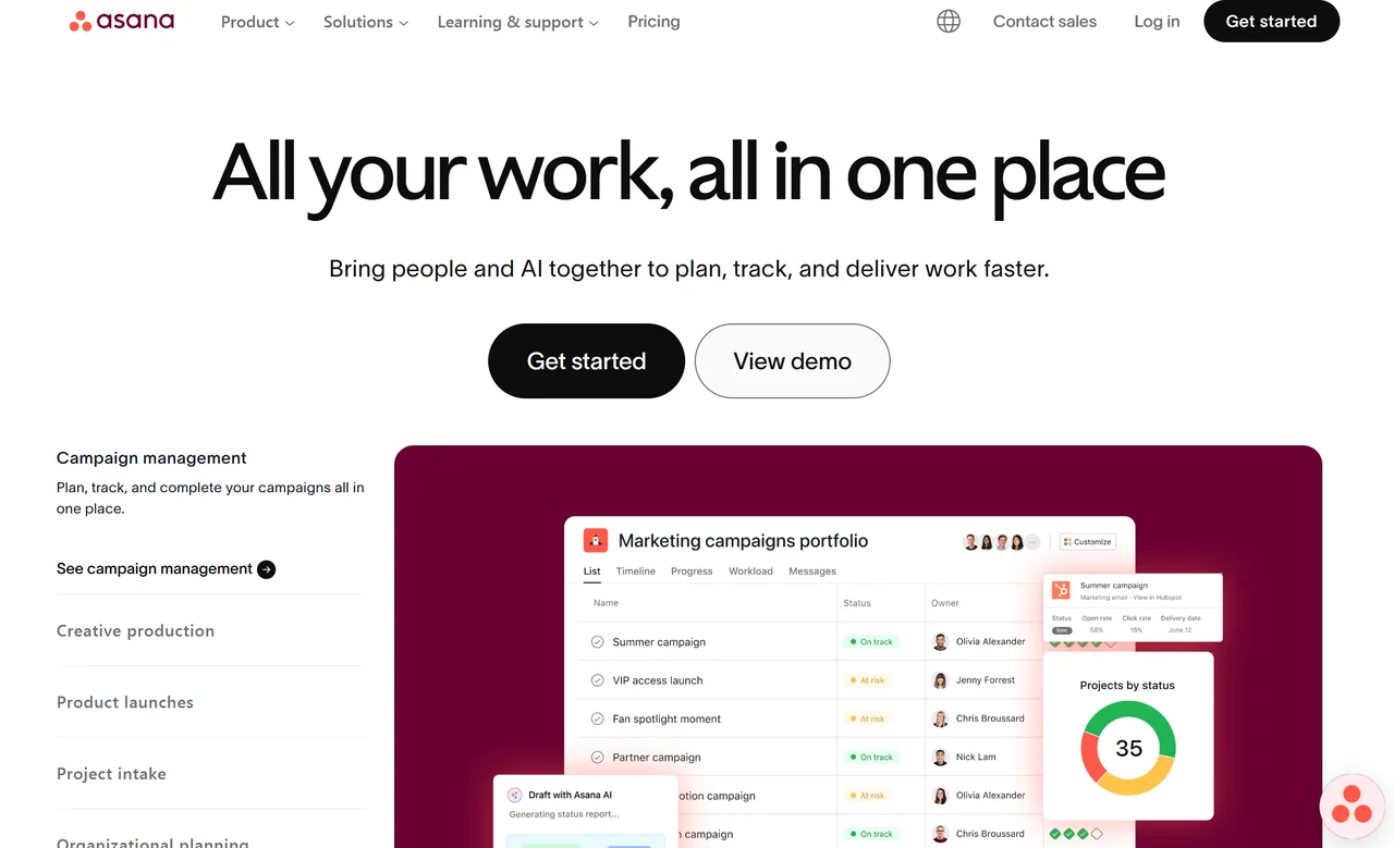 Asana – The Team Collaboration Landing Page