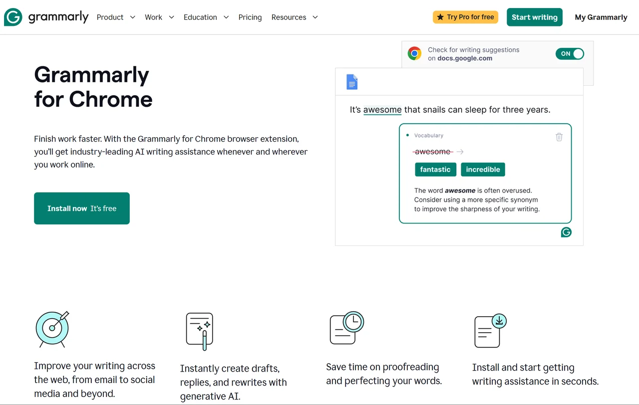 Grammarly – The Browser Extension Landing Page