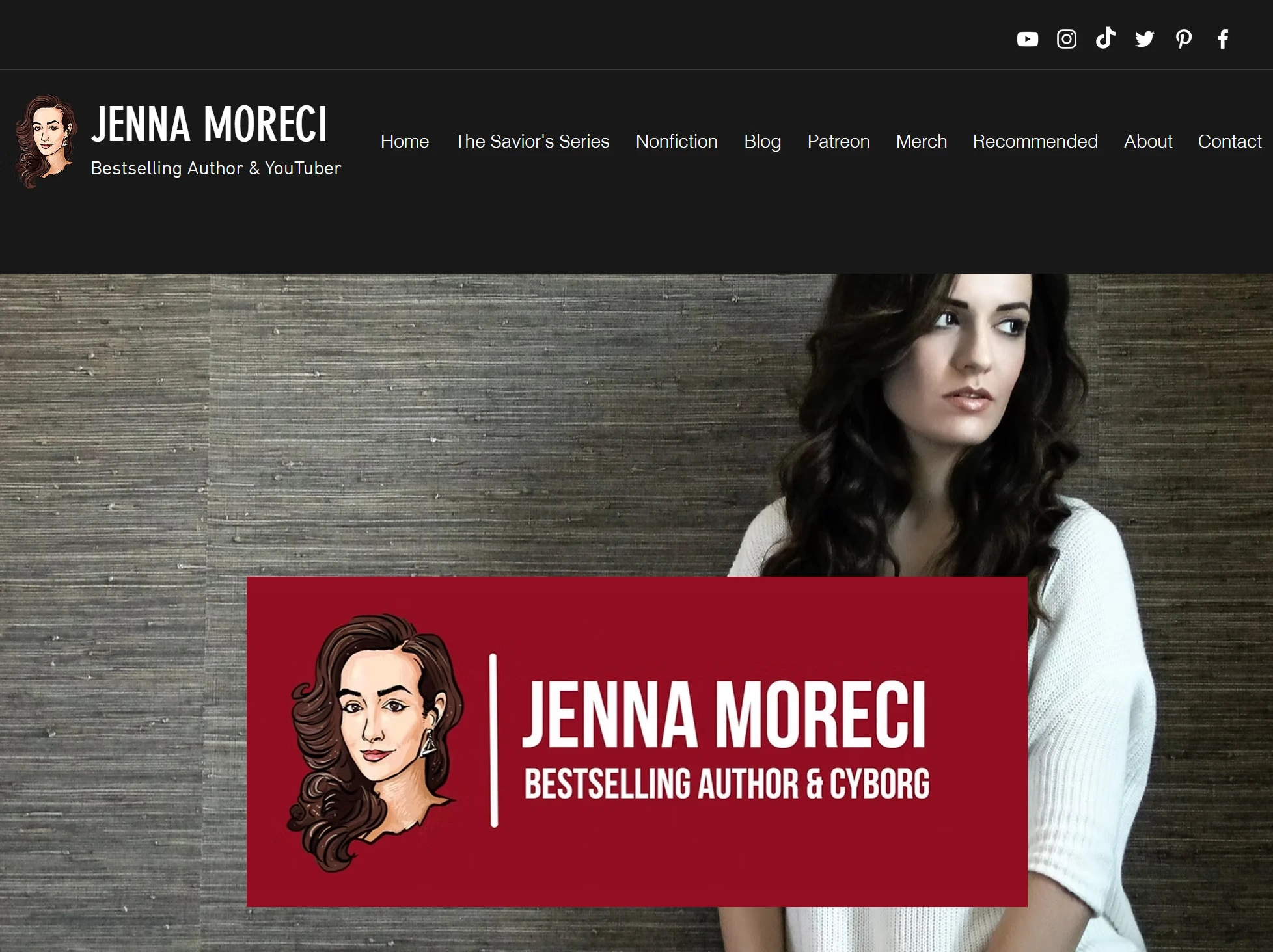 Homepage of author website - Jenna Moreci