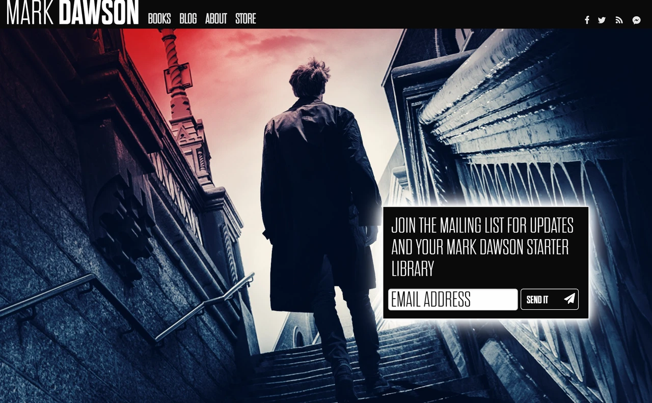 Homepage of author website - Mark Dawson