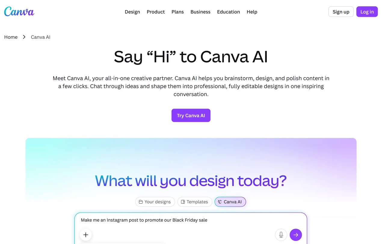 Canva – The Canva AI Tool Landing Page