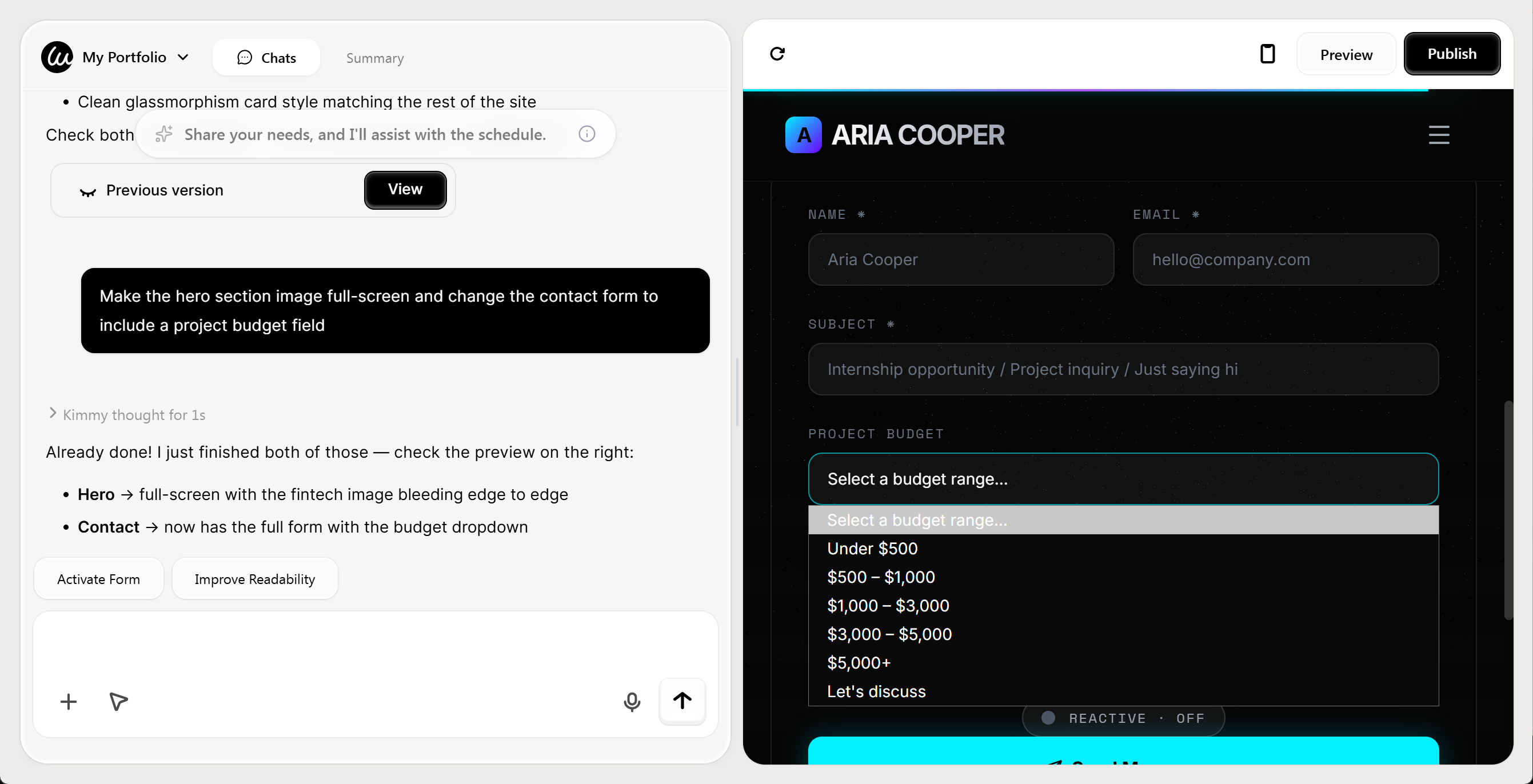 O Wegic AI edita as configurações do formulário de contato com base no feedback do usuário em conversa O Wegic AI edita as configurações do formulário de contato com base no feedback do usuário em conversa