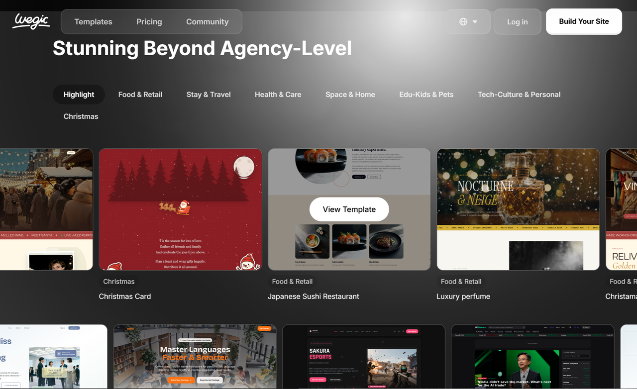 Diversi esempi di layout per siti web mostrati su Wegic