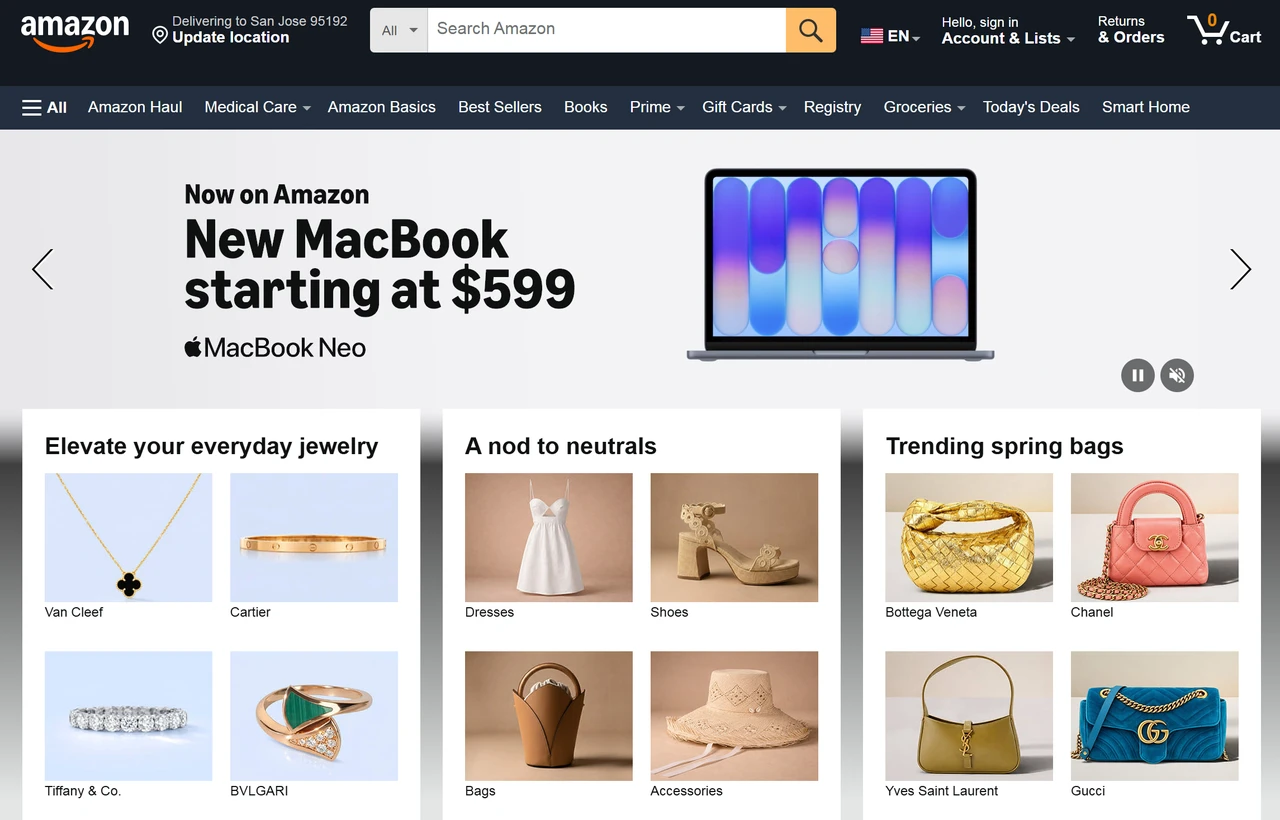 Homepage of Amazon's website Homepage of Amazon's website