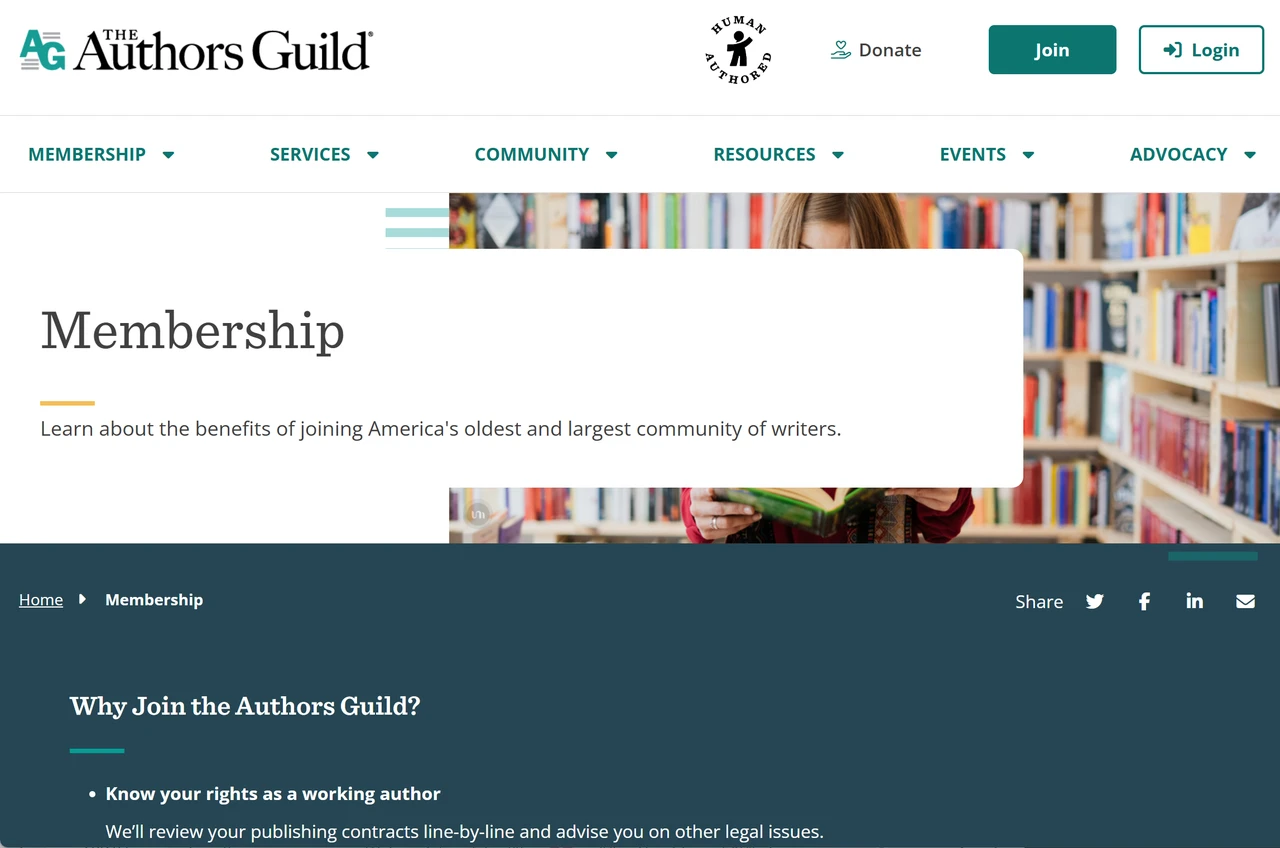 Membership landing page on TheAuthorGuild website Membership landing page on TheAuthorGuild website