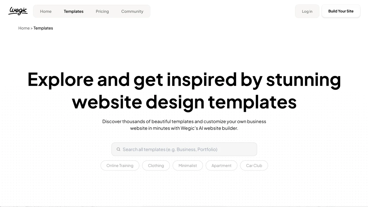 Explore and get inspired by website design templates on Wegic AI