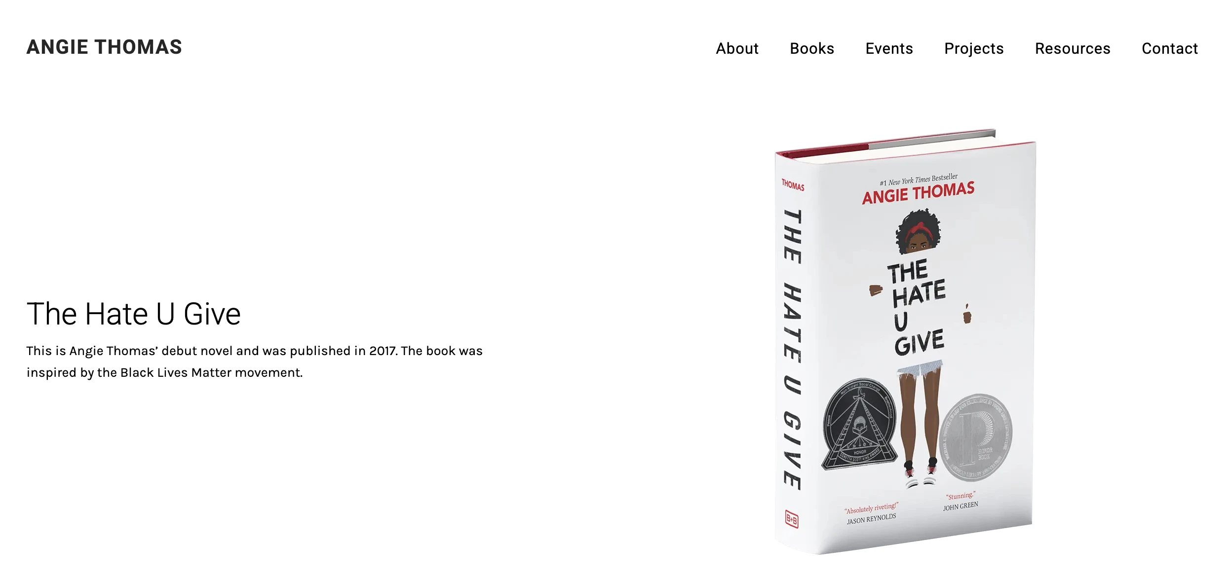 Homepage of author website - Angie Thomas