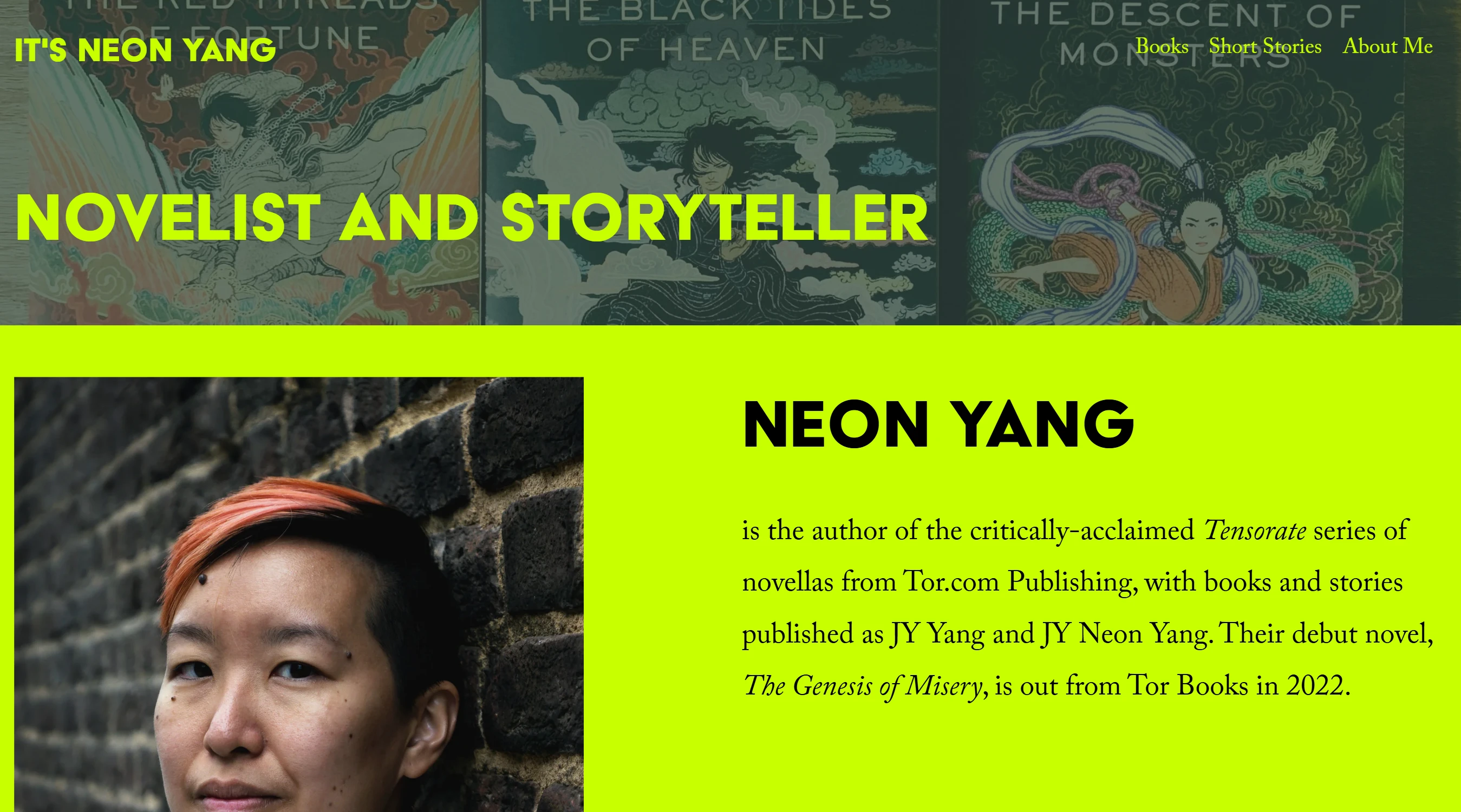 Homepage of author website - Neon Yang
