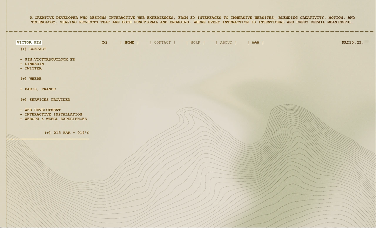 Victor Sin 2026 portfolio design featuring responsive cursor interactions