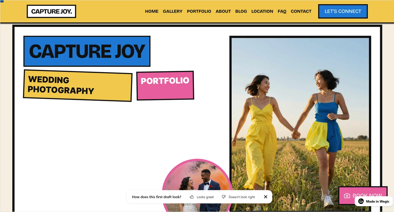 Wedding photography website draft built by Wegic AI