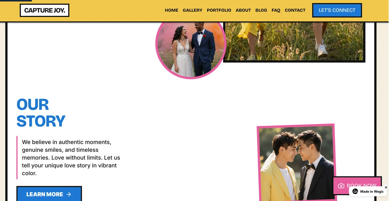 Our Story section on a Wegic AI wedding website example