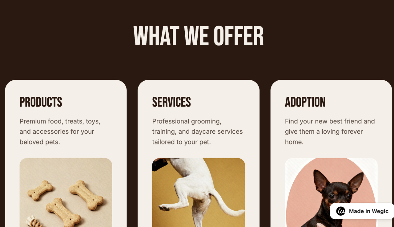 site para produto para animais de estimação