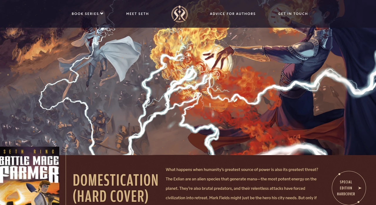 Homepage of author website - Seth Ring