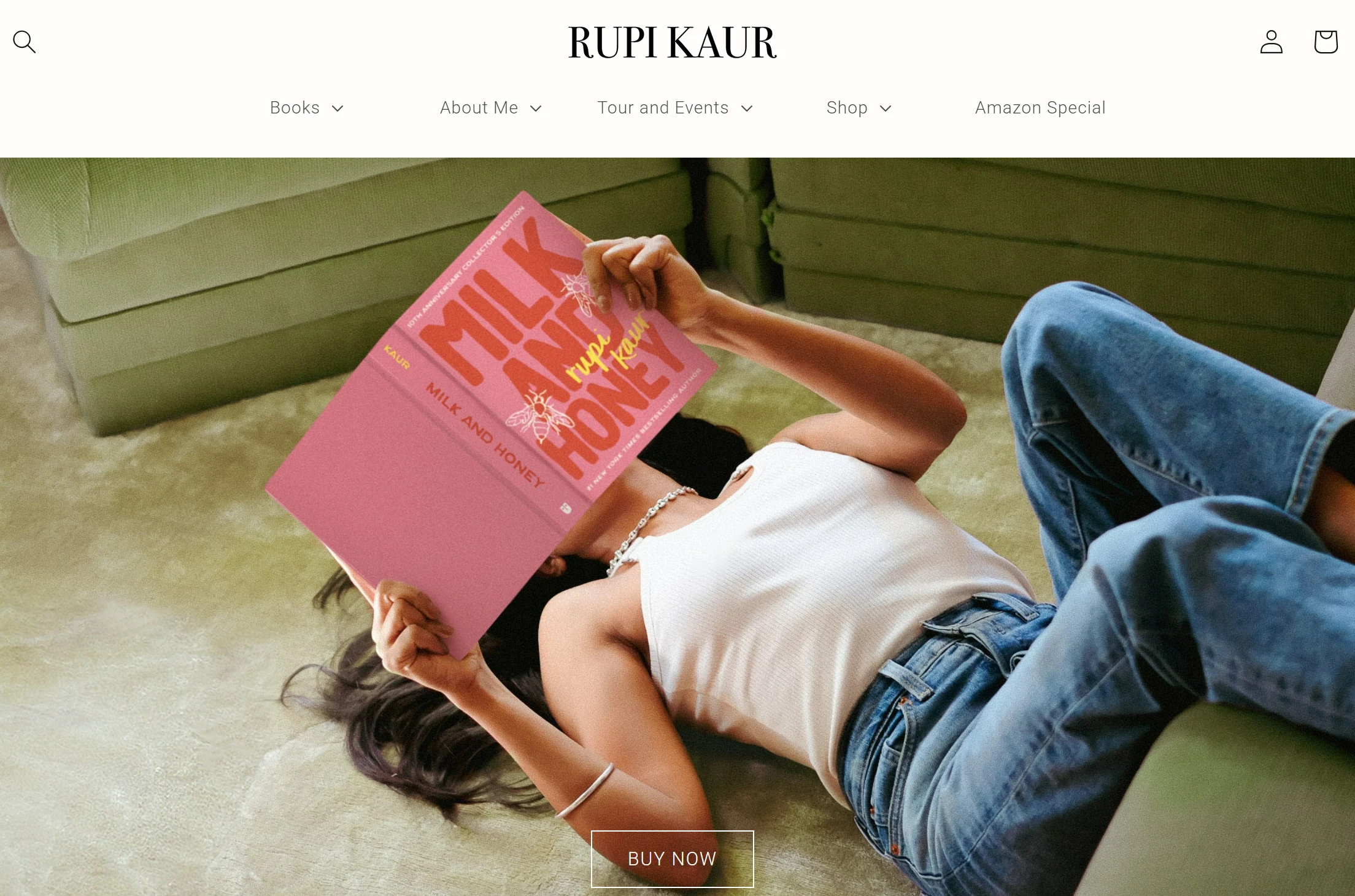 Homepage of author website - Rupi Kaur