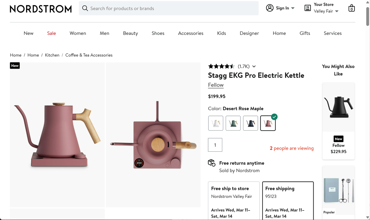 Mostra prodotti bollitore elettrico su Nordstrom