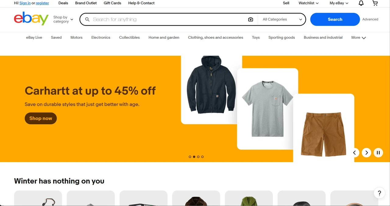 Homepage of ebay.com