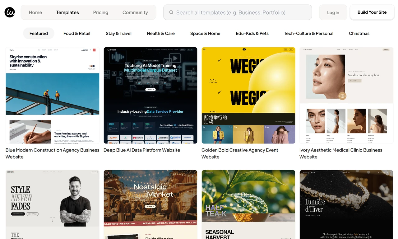 Landing Page of Wegic templates display