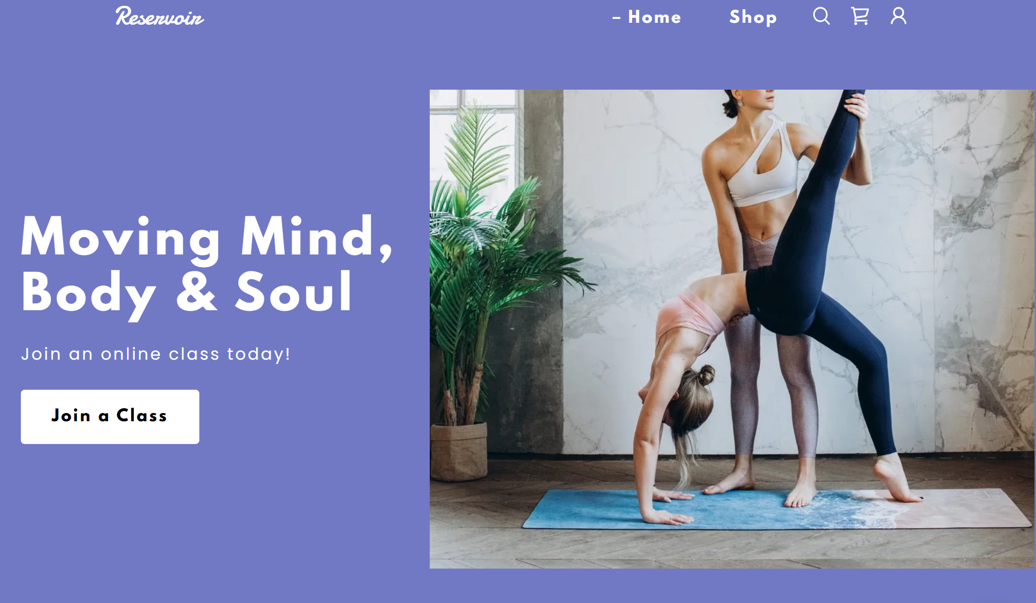 Página inicial do site de fitness da Reservoir Página inicial do site de fitness da Reservoir