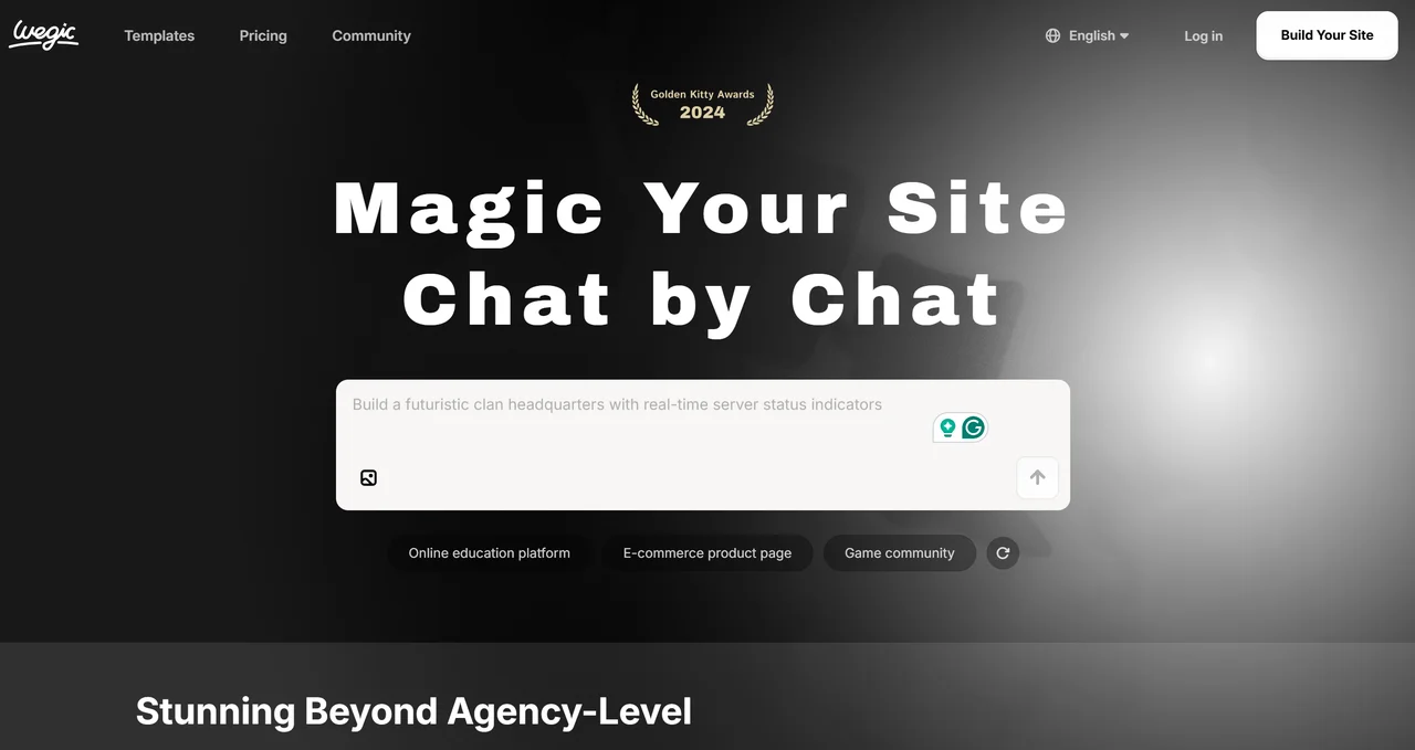 Homepage of AI website builder - Wegic AI