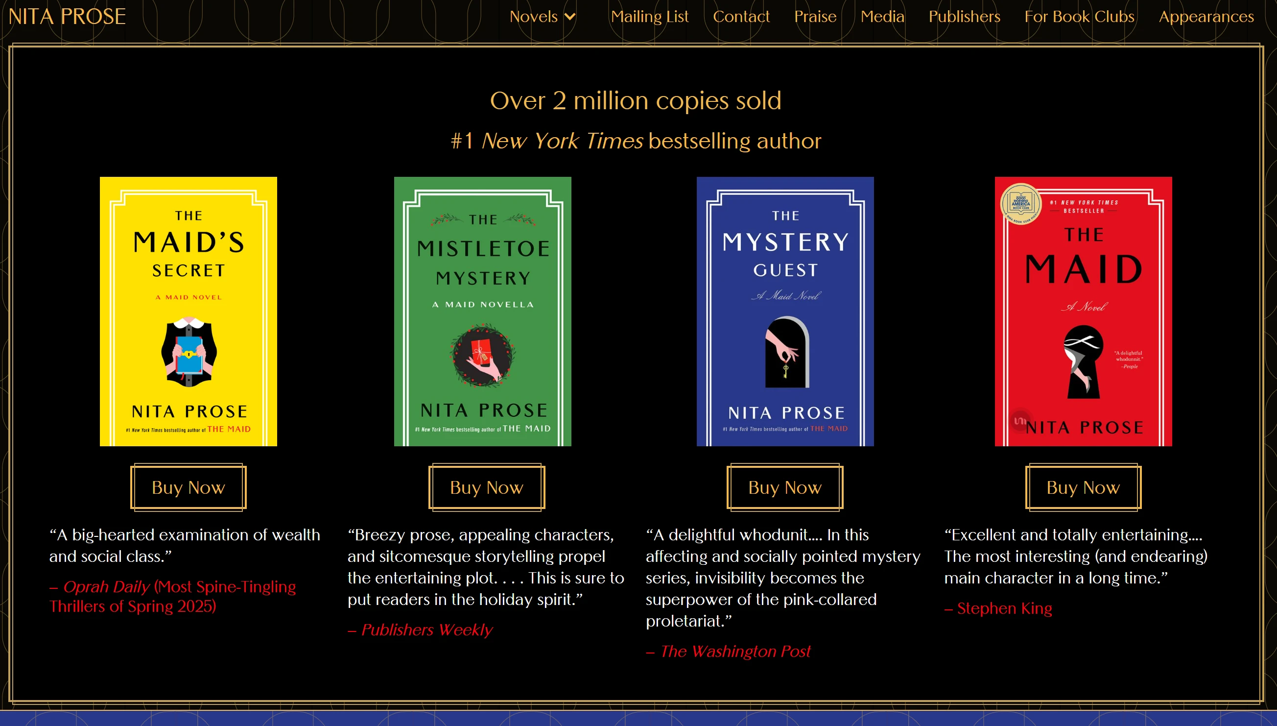 Homepage of author website - Nita Prose