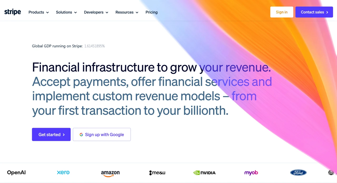 Homepage of Stripe Payment Platform