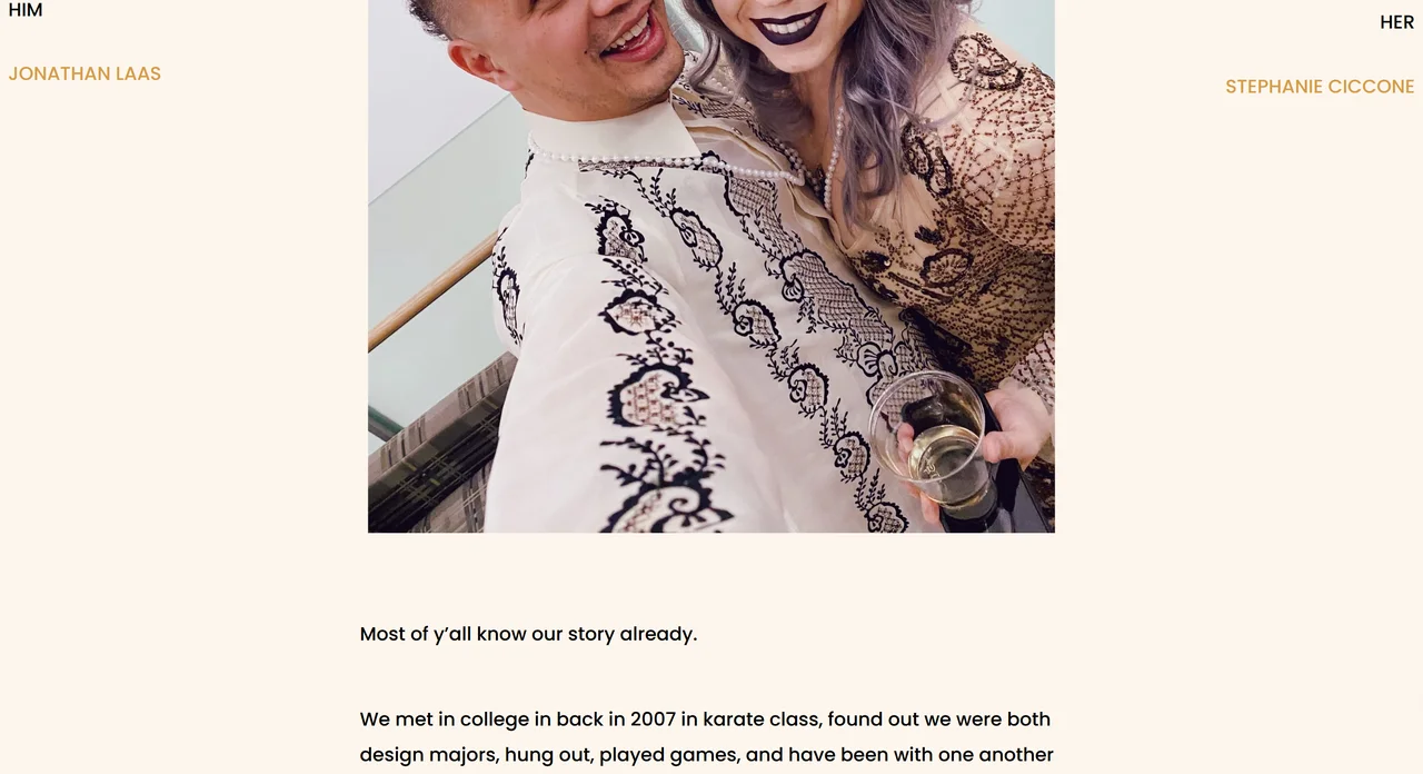 Steph and John's wedding website Our Story example