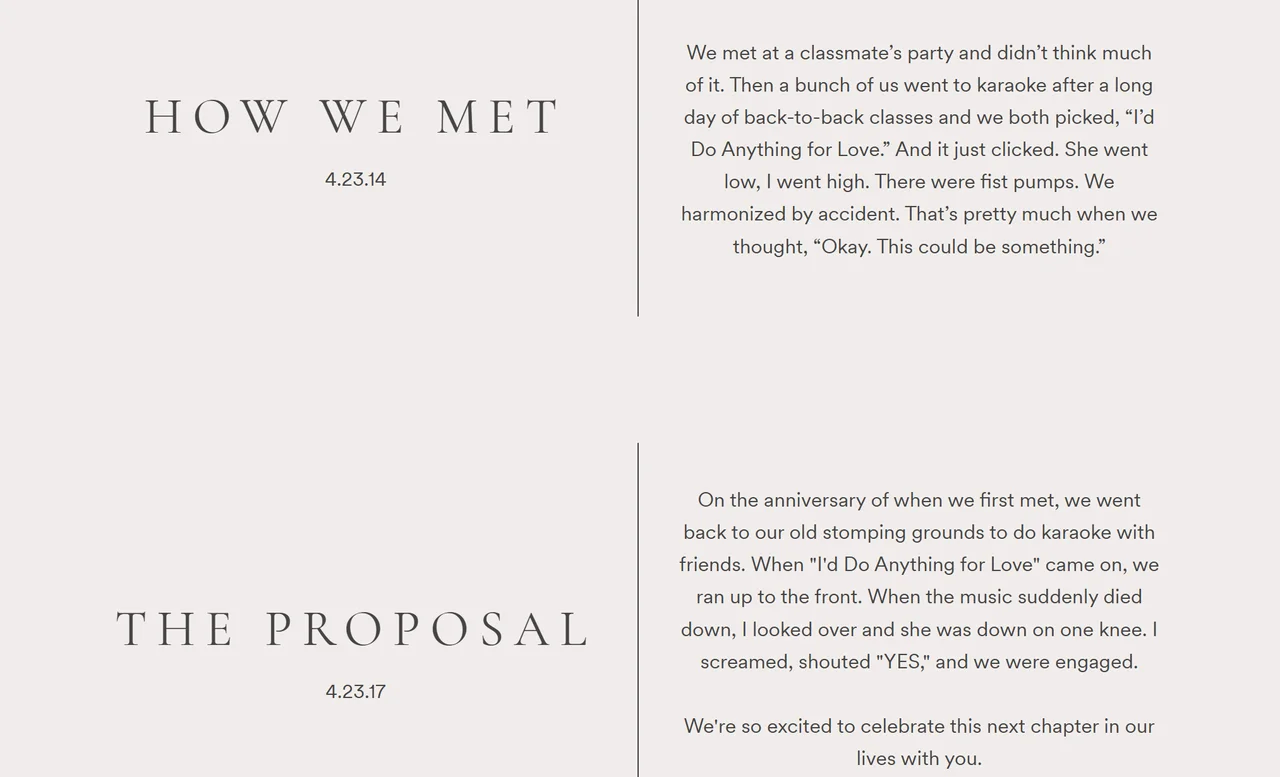 Homepage of Elizabeth and Nicki's wedding website