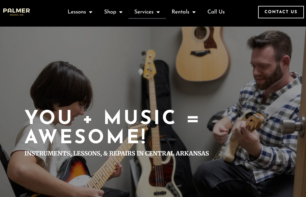 Homepage of Palmermusic's storybrand website