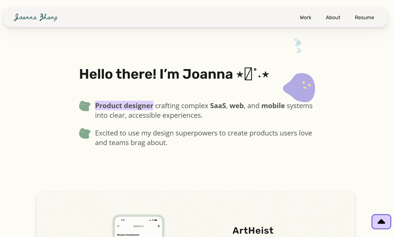 Homepage of Joanna's portfolio