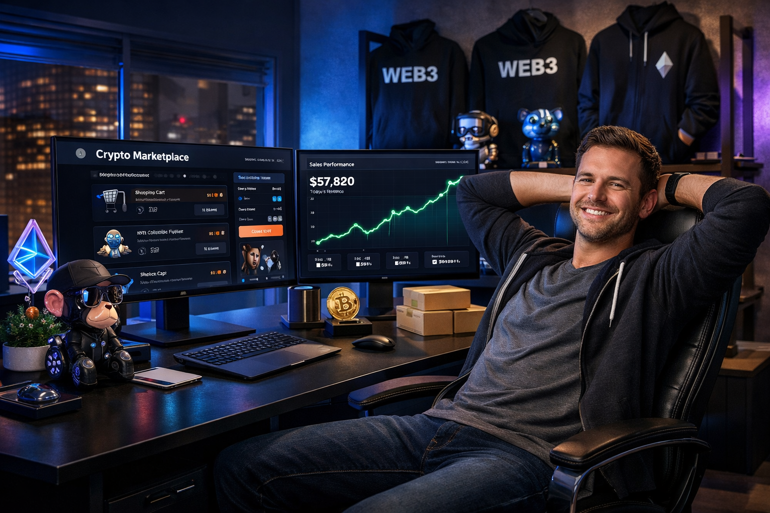 Le Crypto Website Builder Wegic AI aide un responsable e-commerce à lancer avec succès une boutique de produits NFT sur une configuration à double écran