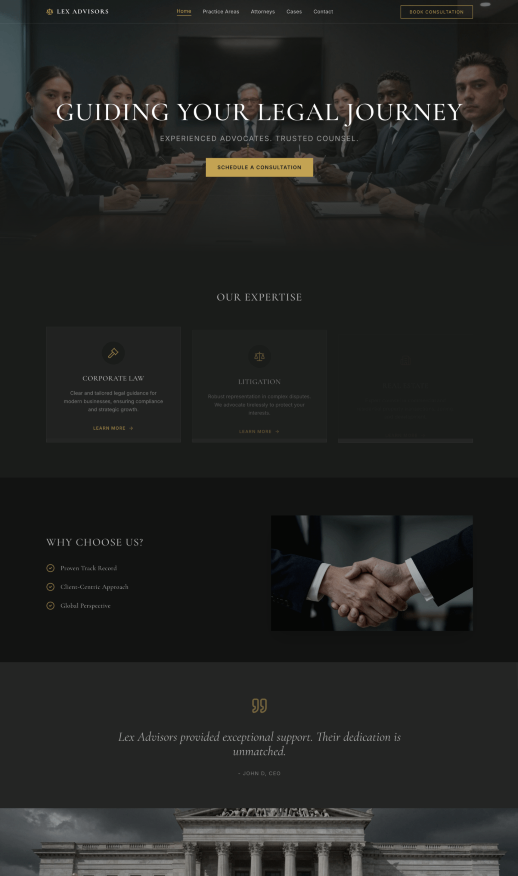 black and golden law firm and attorney website template web preview screenshot