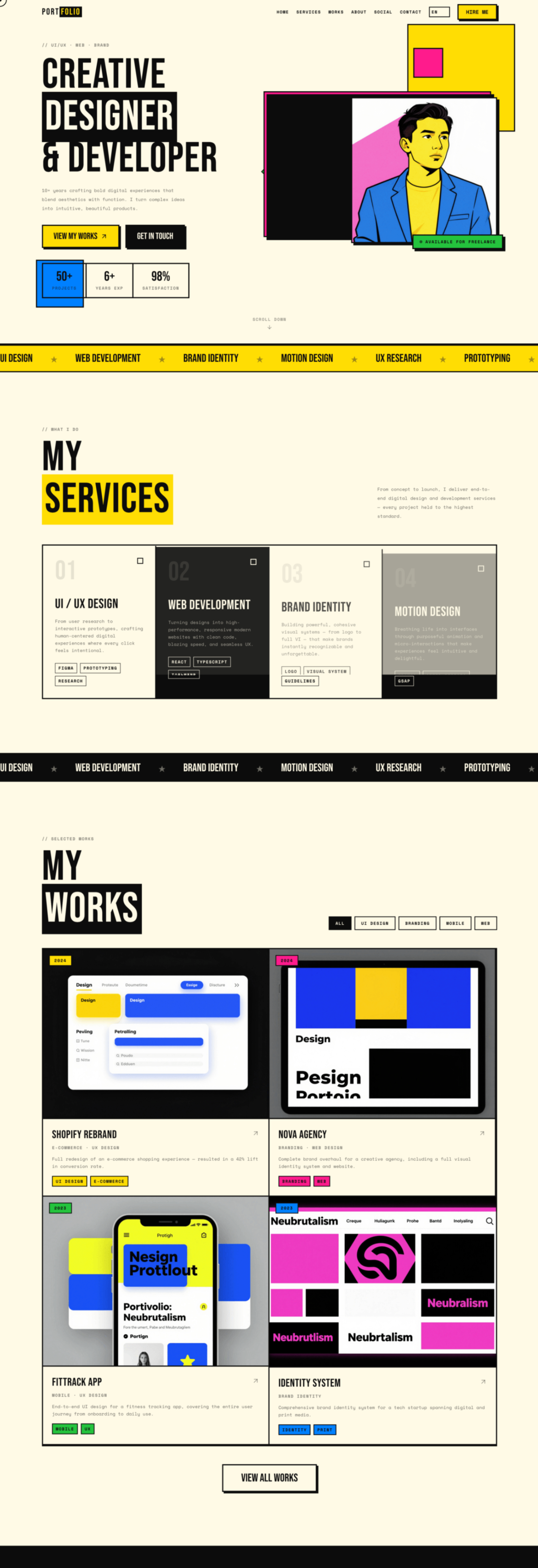 creative cartoon designer and developer portfolio website template web preview screenshot