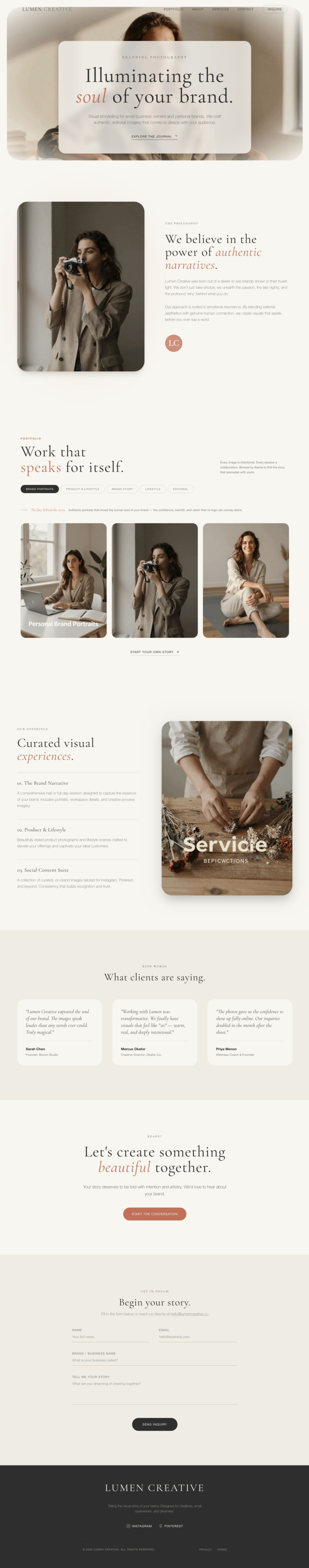 beige elegant branding photography portfolio website template web preview screenshot