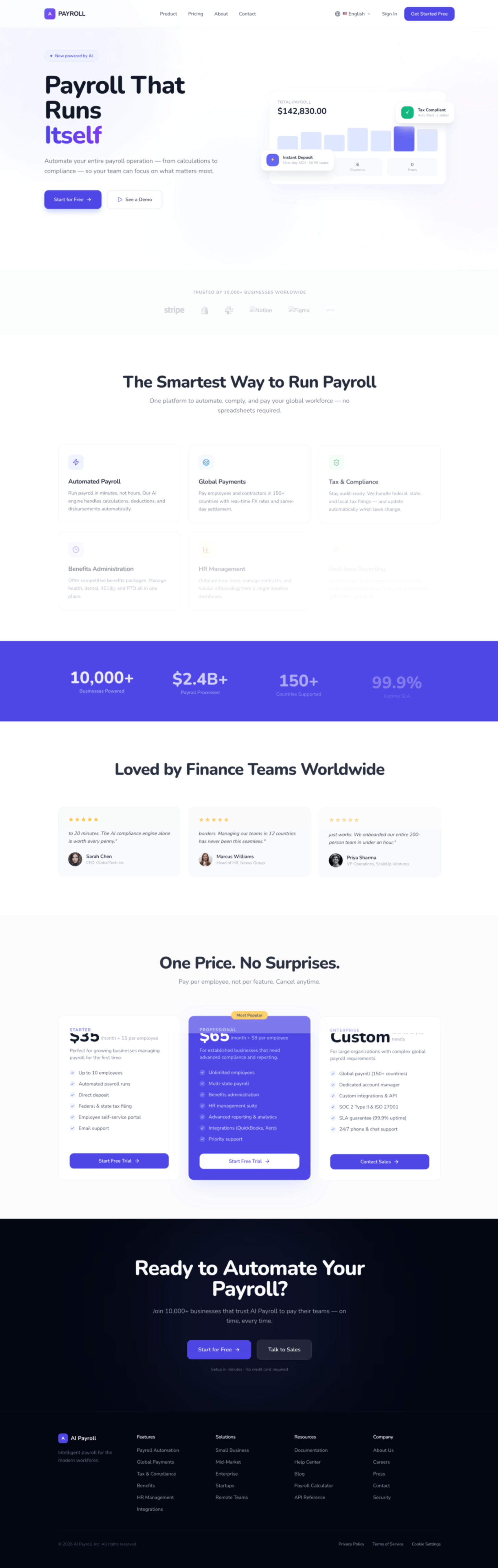 white modern b2b payroll ai saas business website template web preview screenshot