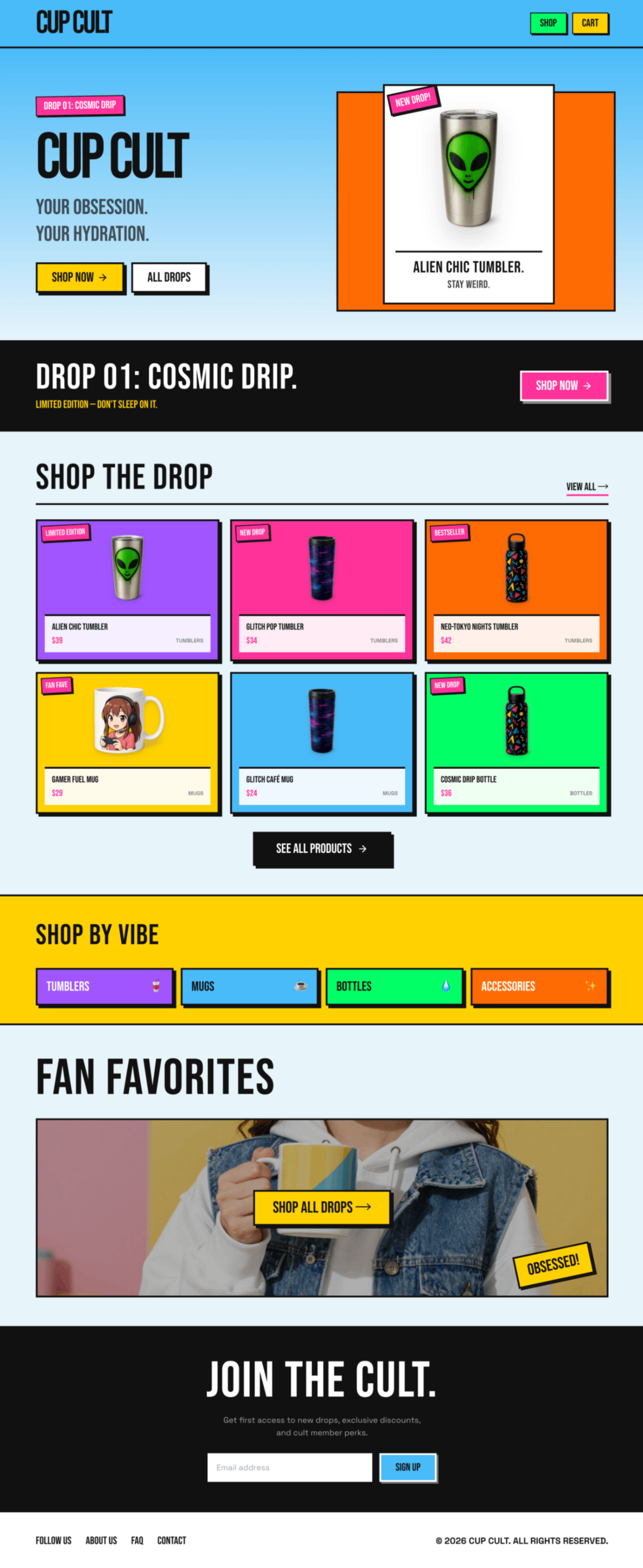 colorful bold drinkware brand shopify ecommerce website template web preview screenshot