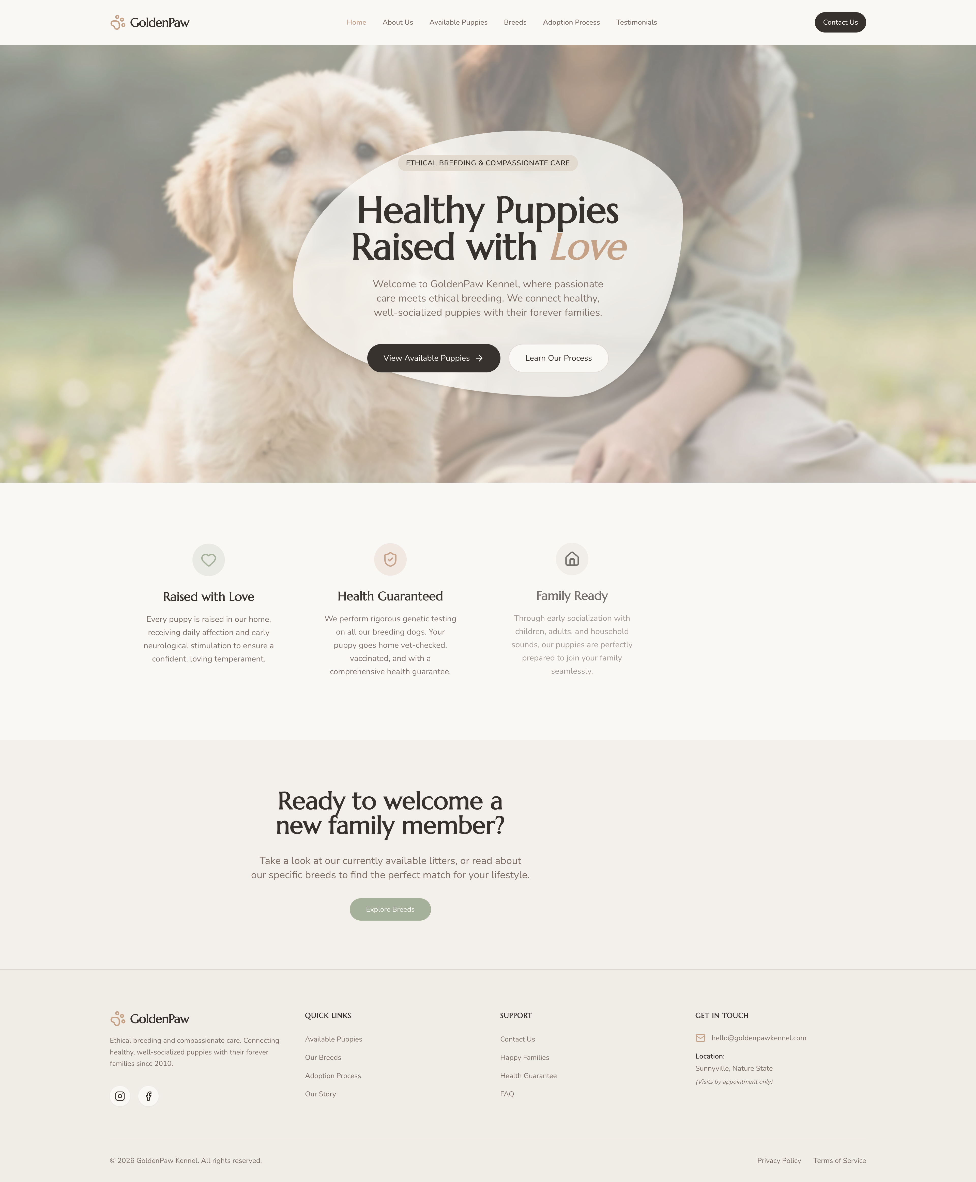 warm natural dog breeder kennel website template web preview screenshot