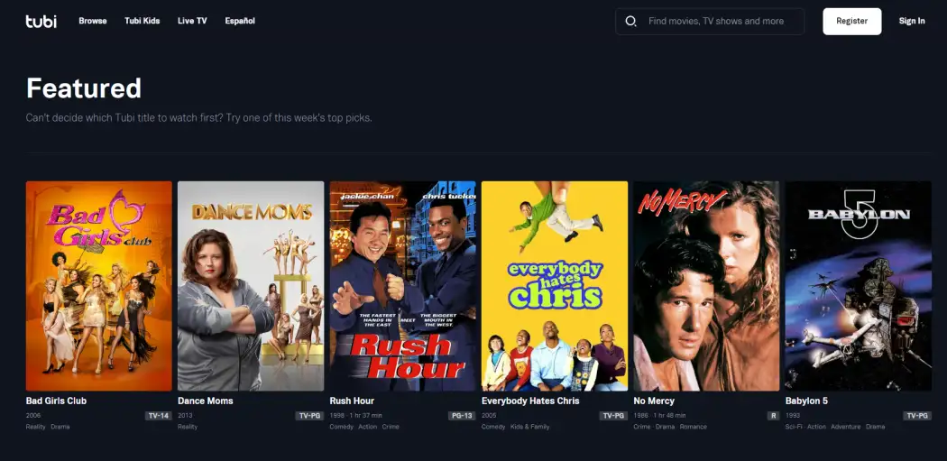tubi tv homepage