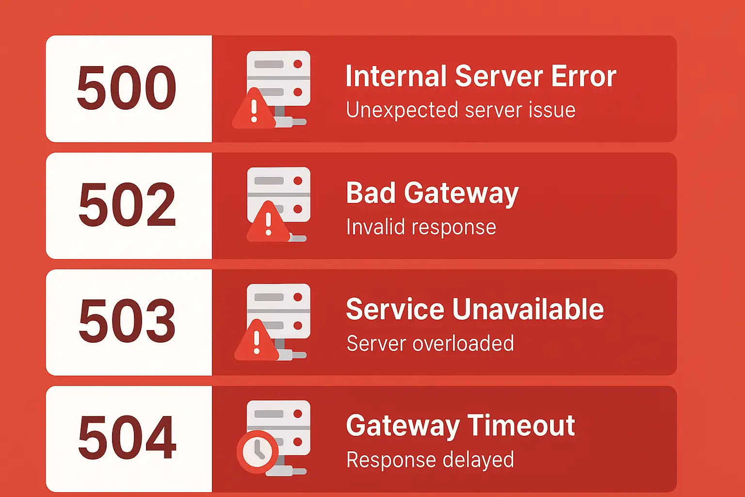 Diagram highlighting different 5xx server-side errors like 500 Internal Server Error, 502 Bad Gateway, and 503 Service Unavailable.