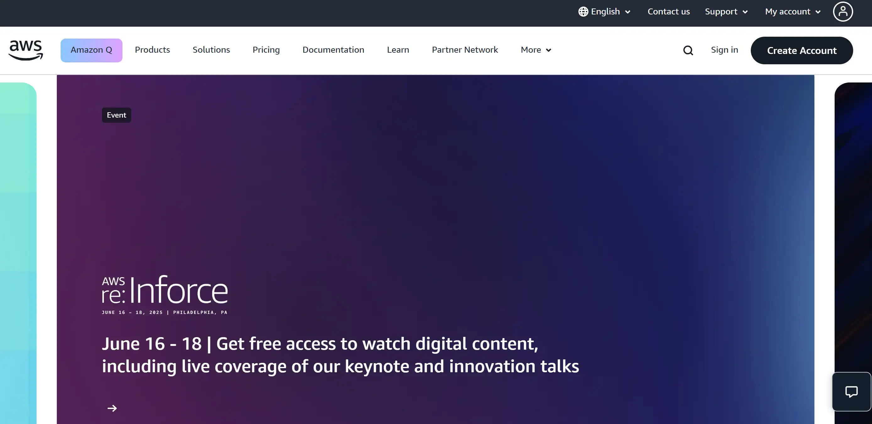 Amazon Web Services landing page