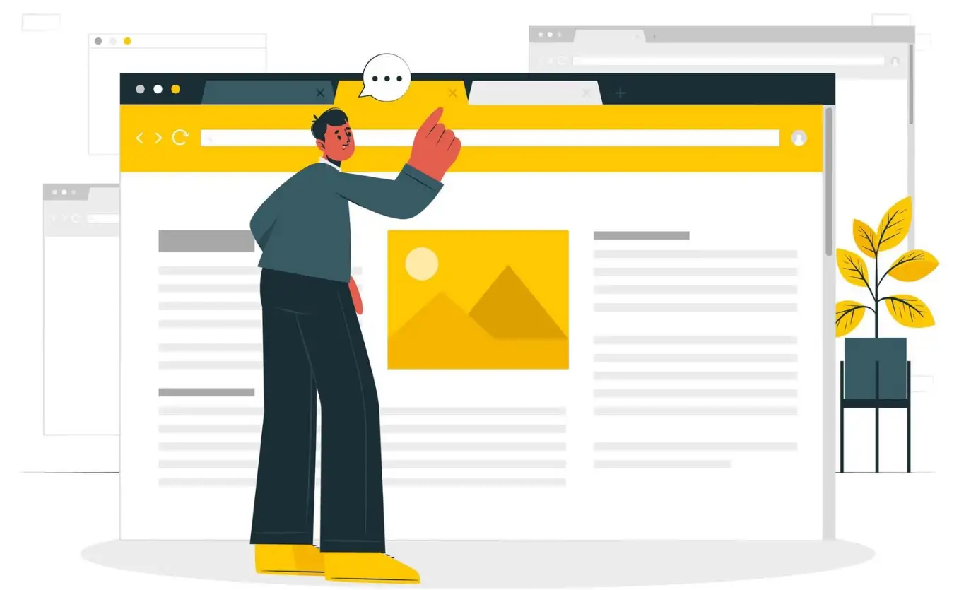 A man scrolling websites on different webpages