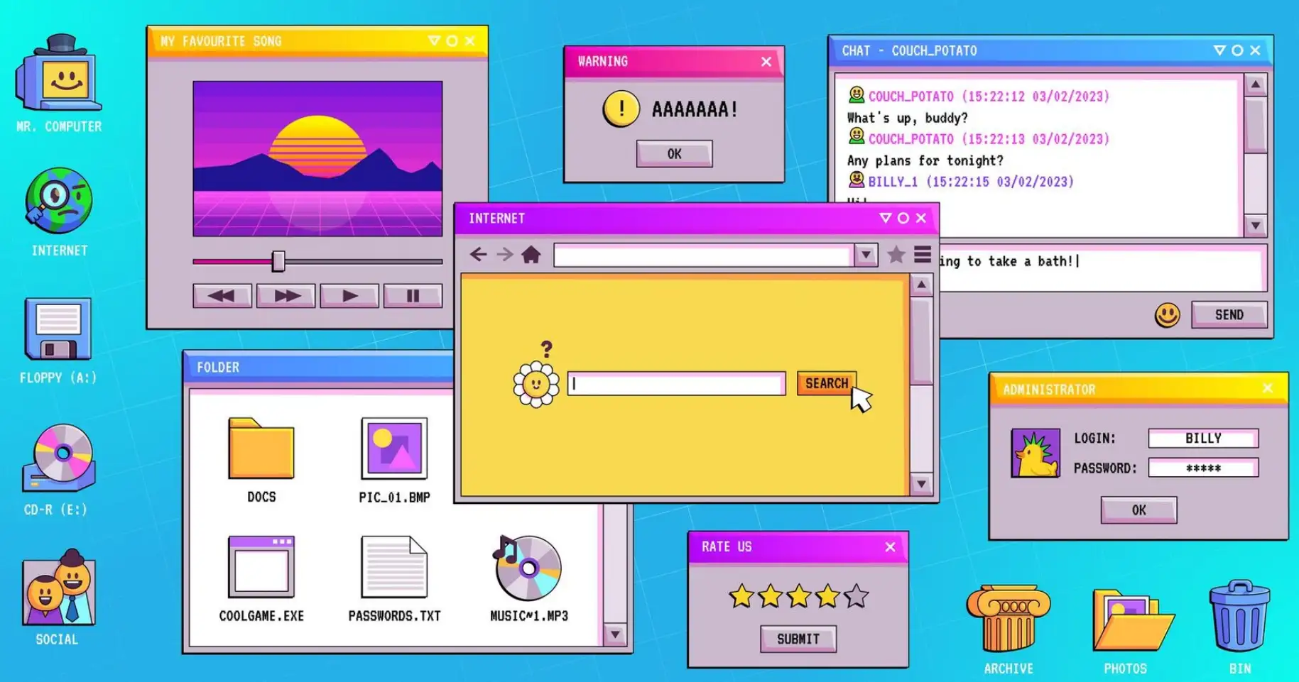 Retro software windows on a computer