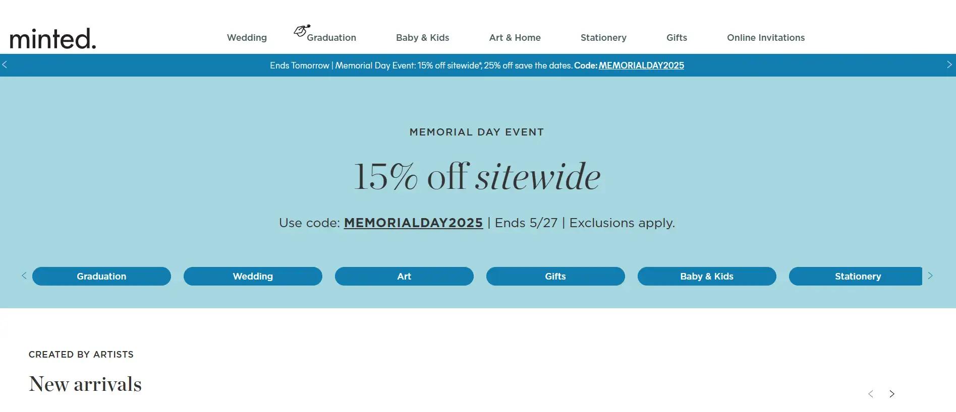 Minted wedding website homepage